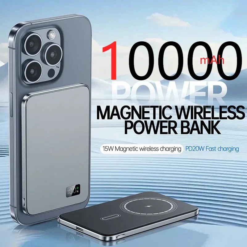 

10000mAh ultra-thin metal magnetic wireless power bank PD20W fast charging portable power bank suitable for iPhone Xiaomi