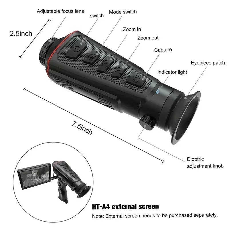 HT-A4 Hunting Thermal Imager Monocular 384x288 50Hz Support for Photos and Videos Thermal Camera Telescopes for Patrol Travel