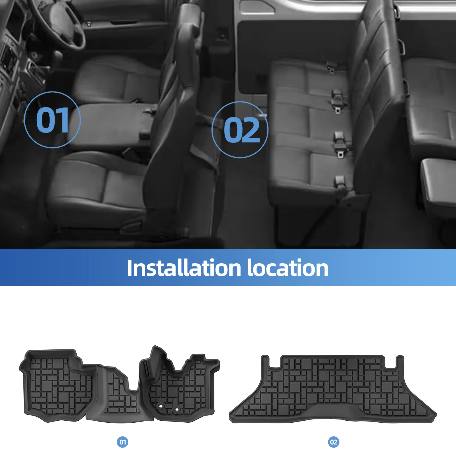 Right Drive for Toyota Hiace 200 Series Narrow Body (TRH200 Fuel Version) 2004-2024 Car Floor Mats TPE Accessories Black