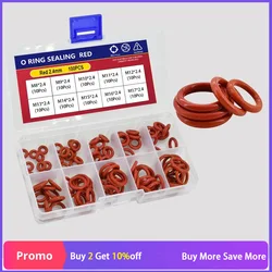 50-200Pcs Silicone Washer O Ring Sealing Red VMQ Plumbing Gaskets Oil Resistant O-ring High Temperature Oring Assortment Kit