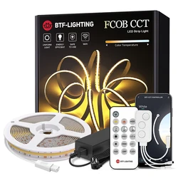 BTF FCOB CCT Led Lights Kit 640 LEDs Tuya Voice Wifi Bluetooth APP Dimmable High Density FOB COB Led Light Strip for Living Room