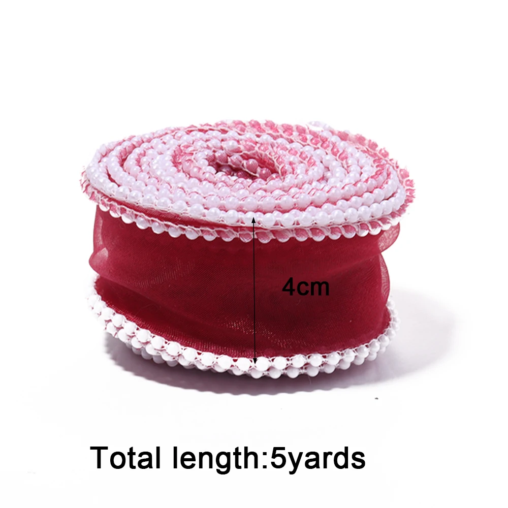5 Yards 4 cm Fischschwanz-Perlengarnband, Seidenorganza-Spitzenband, Gurtband für DIY handgemachte Schleifen, Blumensträuße, Geschenkverpackungen, Hochzeitsdekoration – Detail 1