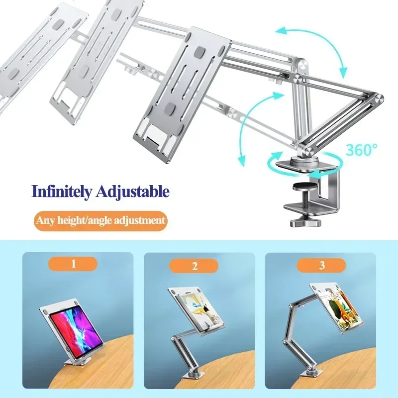 Imagem -05 - Eary-suporte para Laptop Dobrável e Ajustável para Mesa Suporte de Braço com Rotação de 360 ° para Notebook até 17 Polegadas