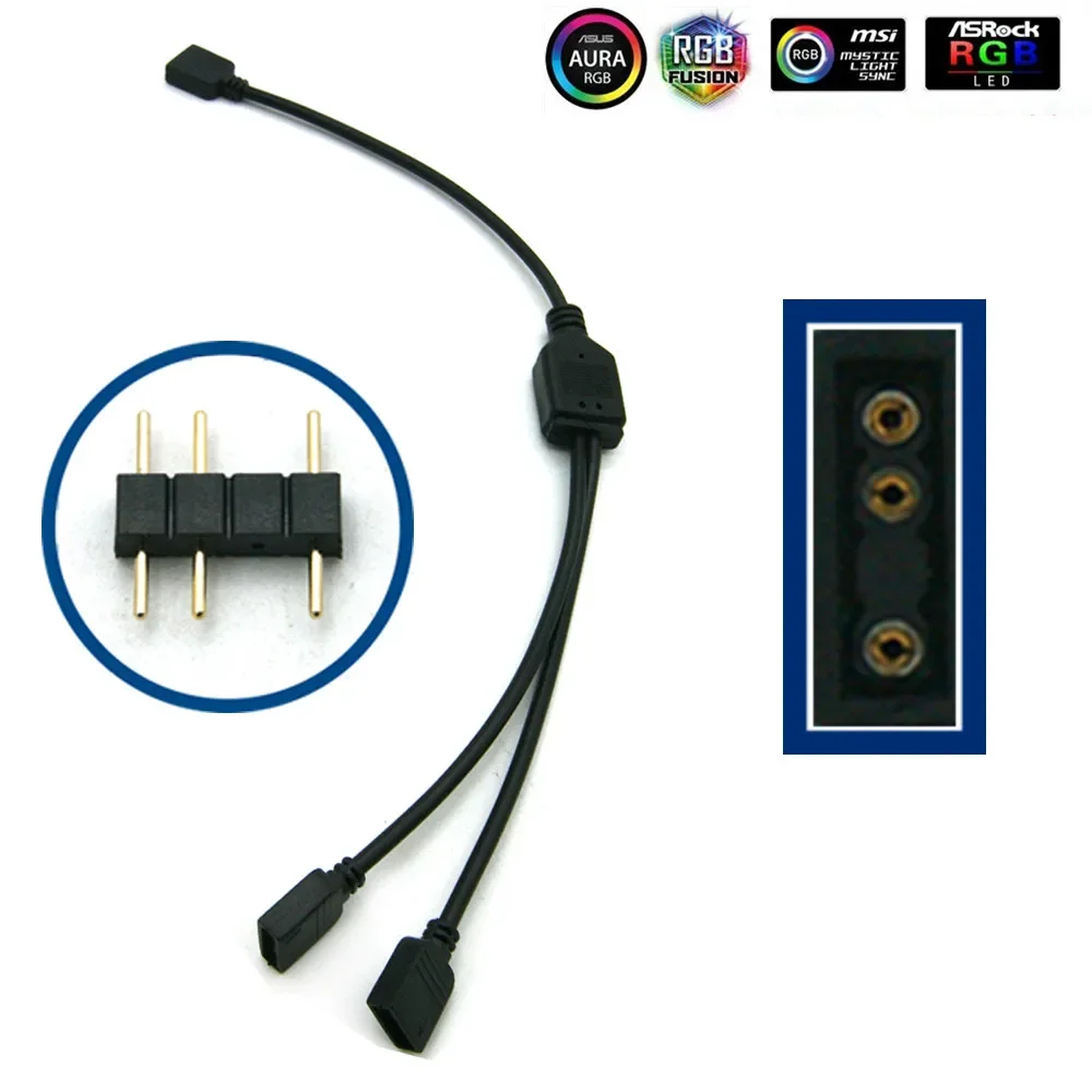 5-24V 3 Pin RGB Connector 1 To 1 2 3 4 5 3pin Wire Splitter Extension Cable for Computer Fan Motherboard AURA RGB LED Tape Light