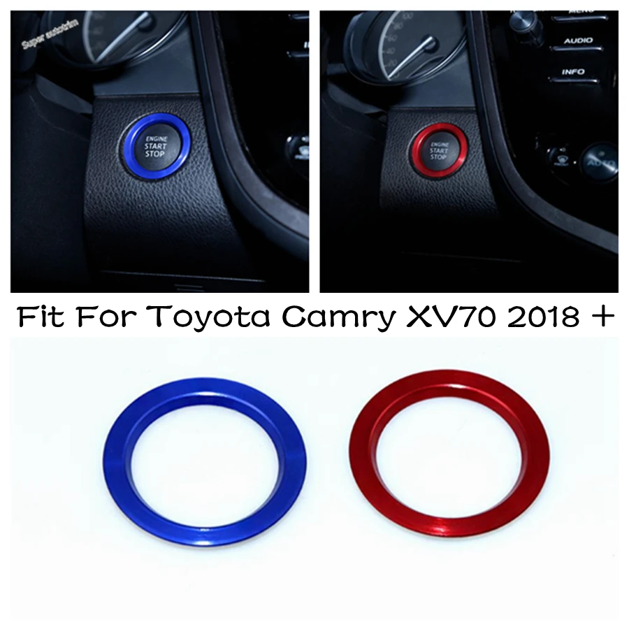 

Car Engine Start Stop Button Ignition Key Ring Circle Cover Trim For Toyota Camry XV70 2018-2023 Red / Blue Interior Accessories