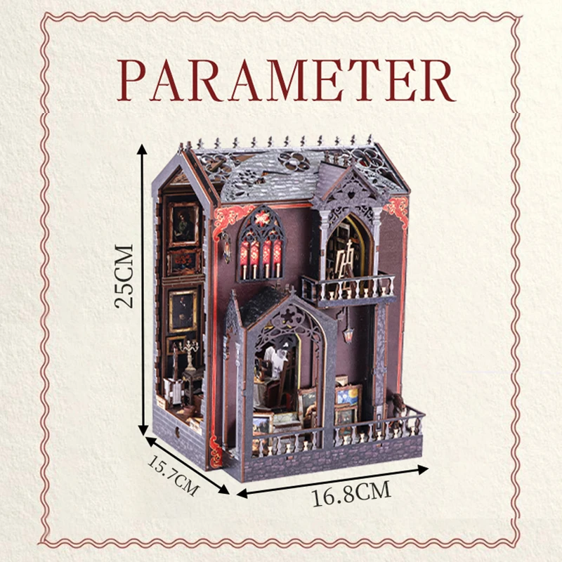 ชุดประกอบบ้านตุ๊กตาไม้ DIY สตูดิโอศิลปะ เฟอร์นิเจอร์จิ๋ว ชุดประกอบมุมอ่านหนังสือ โมเดลอาคาร 3 มิติ ของเล่นประกอบเอง ของขวัญคริสต์มาสสำหรับผู้ใหญ่ บ้านตุ๊กตา