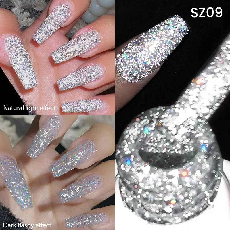 BORN PRETTY 10ml Silver Reflective Gel Nail Polish Dark Flashy Glitter Gel Semi Permanent Soak Off UV Led Gel Varnish NailSupply