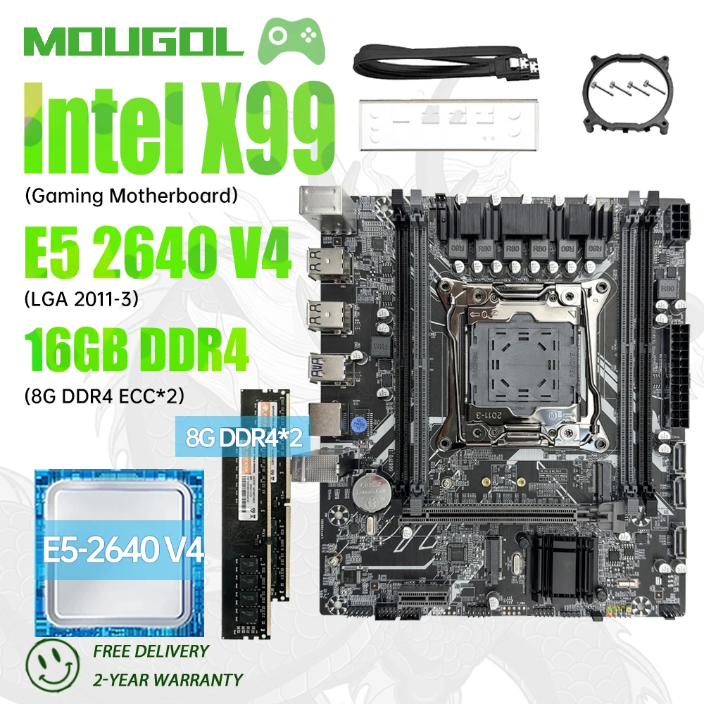 

MOUGOL New X99 gaming motherboard with Intel Xeon E5 2640 V4 CPU and dual-channel DDR4 8GX2 2133MHZ ECC RAM desktop computer kit