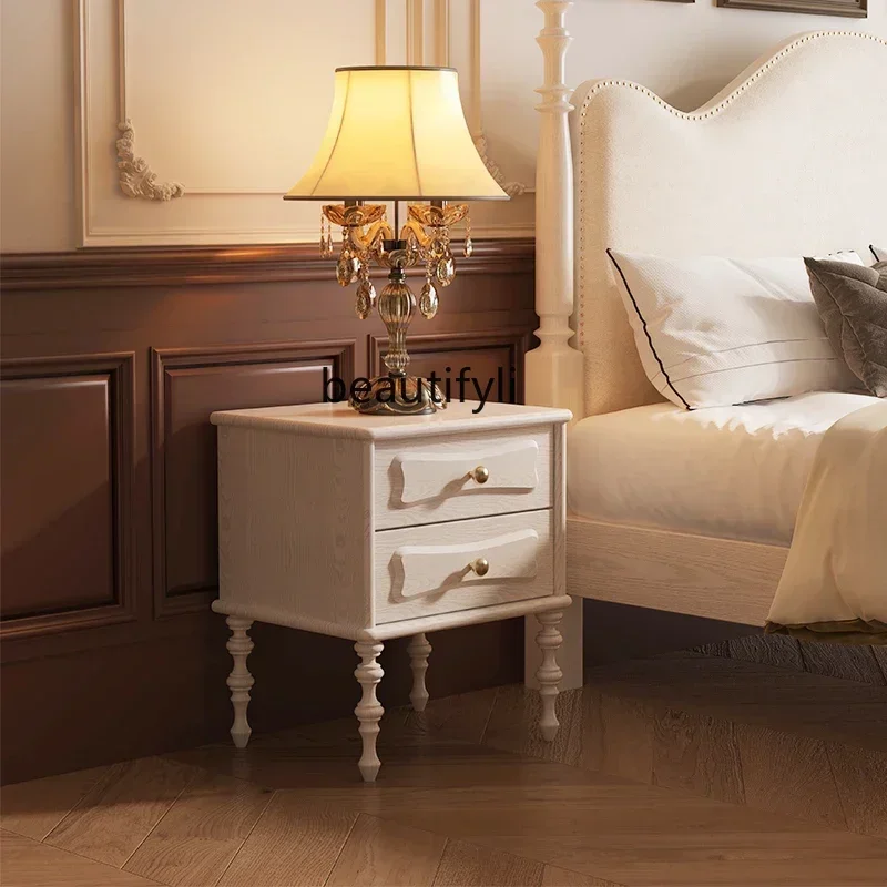 

zq1French Cream Style Retro Solid Wood Bedside Cabinet Locker American Storage Cabinet