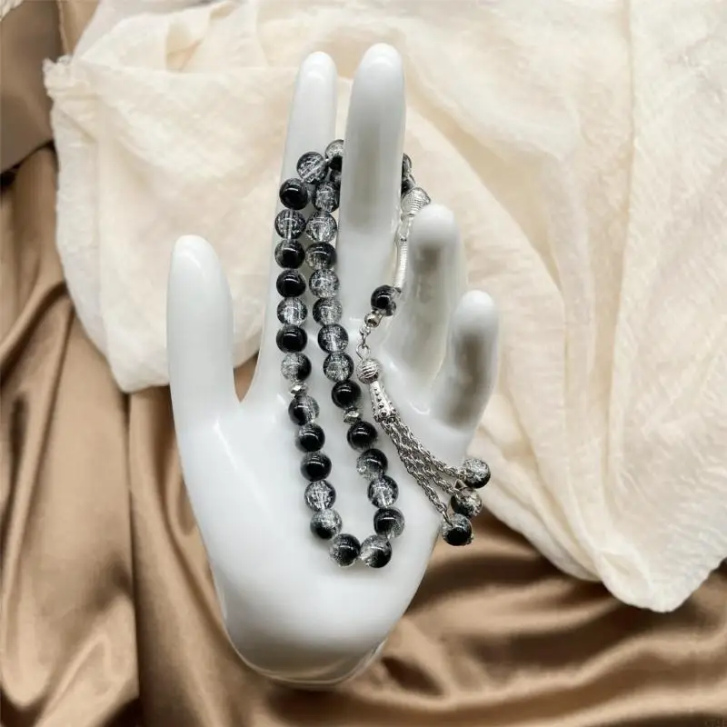 Elegant 33 Beads Rosary Ice Cracked Glass Tasbih Jewelry for Islamic Worship