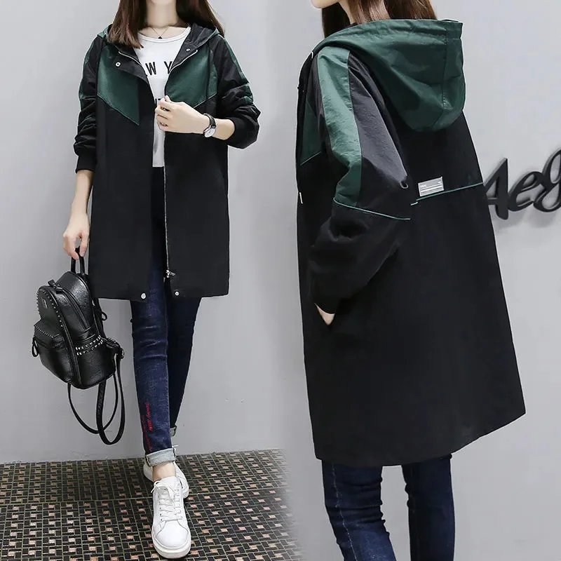 Chaqueta de cola de milano con capucha para mujer, rompevientos de gran tamaño con forro, informal, con cremallera, estilo coreano, primavera y
