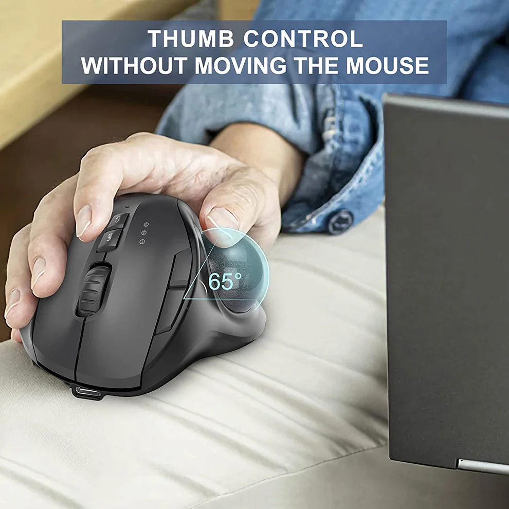 Mouse trackball wireless Jomaa Mouse roller ricaricabile 2.4G e Bluetooth Mouse con controllo del pollice dal design ergonomico per Windows