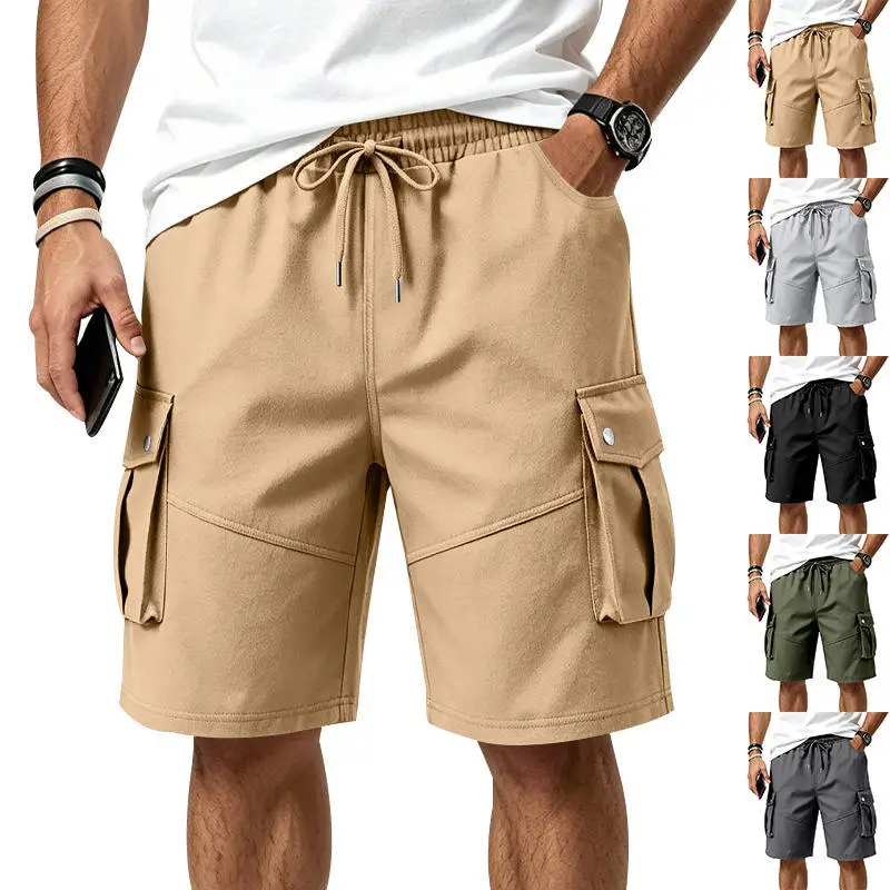 Loose Men's Outdoor Workwear Shorts Summer Casual Five-Quarter Drawstring Sporty Loose Fit Three-Ester Fiber Non-Marketable