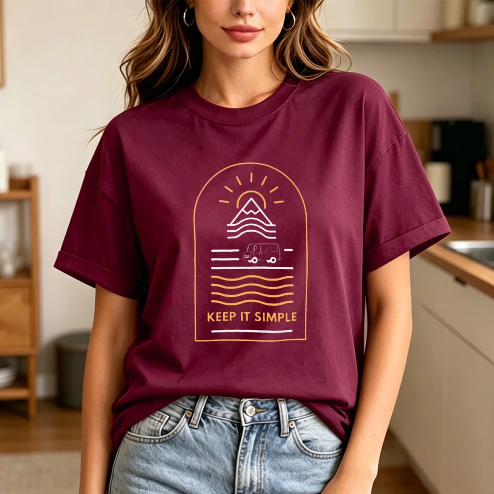 Keep It Simple Minimalist Van Mountain Casual Graphic T-Shirt Road Trip Lover Gift TShirt Outdoor Adventure Casual Cotton Tops