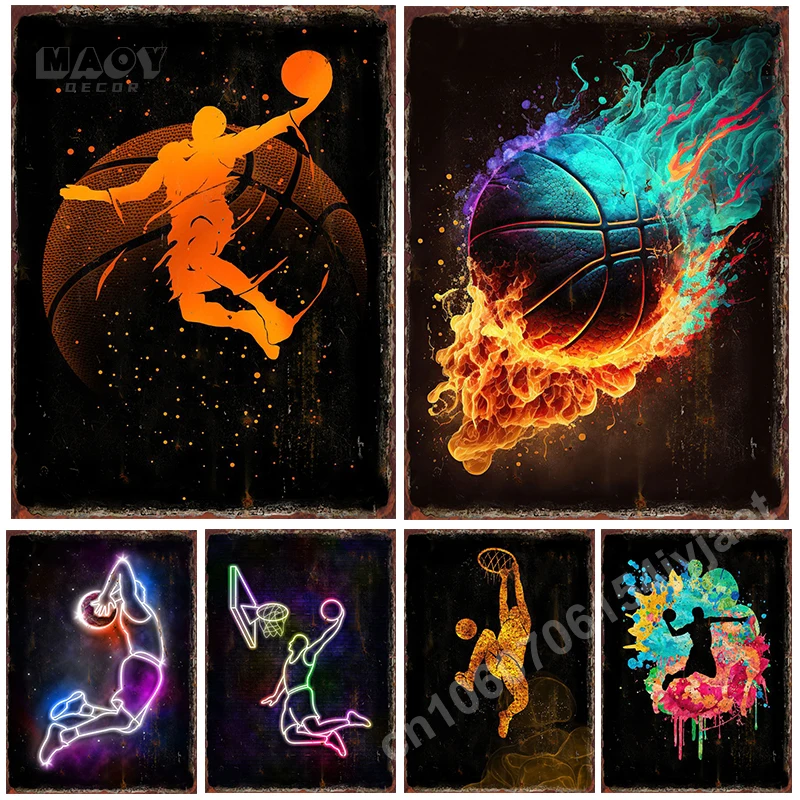 Basketball Colorful Metal Tin Signs Sports Venues Decoration Poster NBA Match Hall Wall Decor Plaques Home Art Hanging Picture