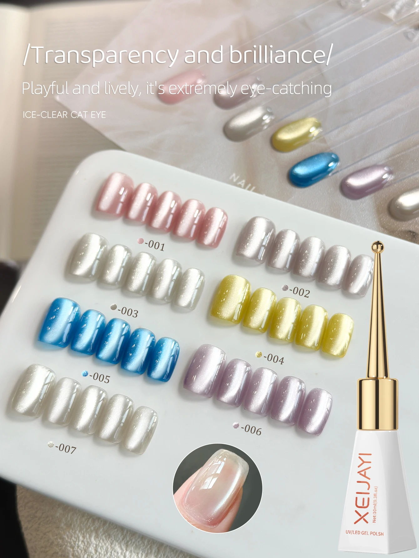 10ml Glass Bead Glitter Powder Cat's Eye Magnetic Nail Polish Gel Gloss Transparent Firm Removable UV LED Home Salon DIY Nail