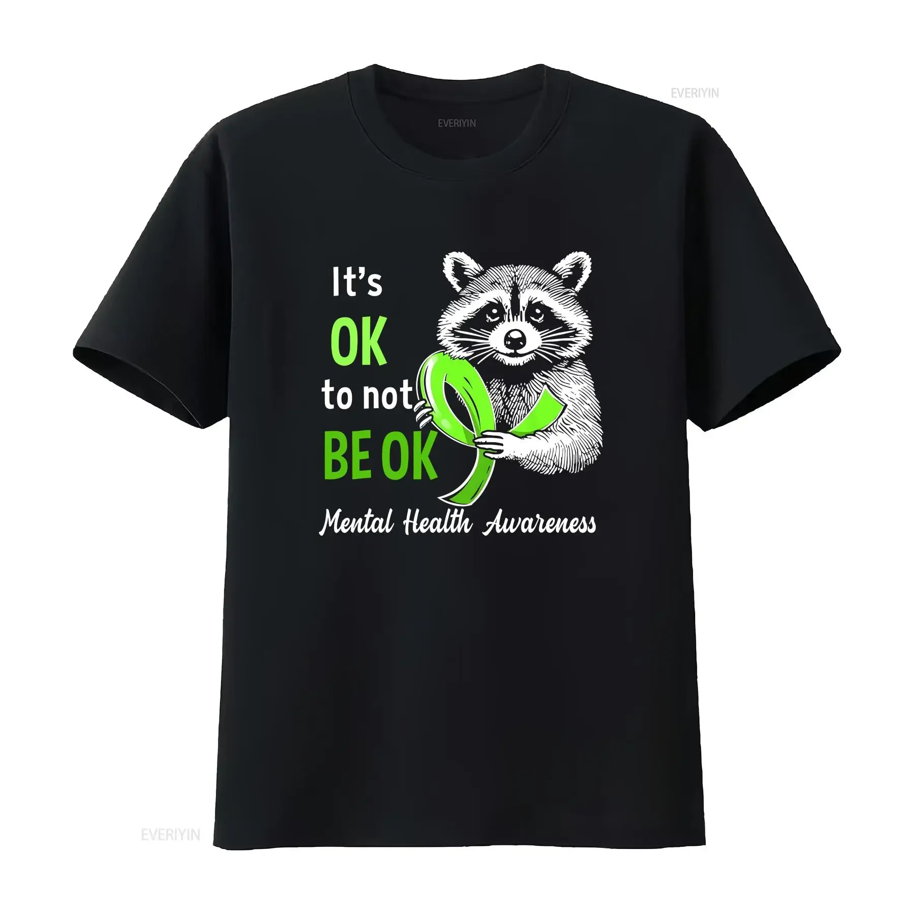 Funny Raccoon It's Okay To Not Be Mental Health Matters T Shirt  vintage Washed Casual Unisex Top For Everyday Wear Breathable