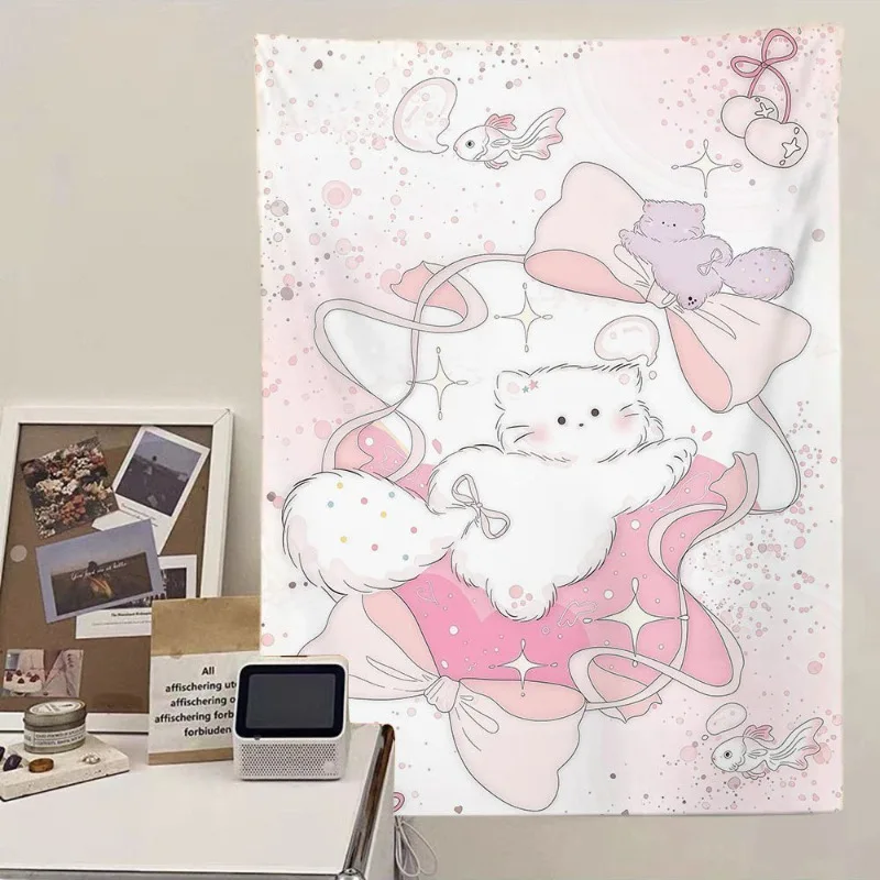 VIKAMA Sweet & Edgy Cute Cat Tapestry, Korean-Style Instagram-Inspired Wall Hanging, Decorative Backdrop for Girls' Bedrooms