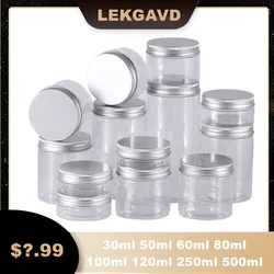 Clear Plastic Jar 30/50/60/80/100/120/250/500ml Empty Storage Jar Pot Bottle With Aluminum Lids Cookie Candy Spices Container