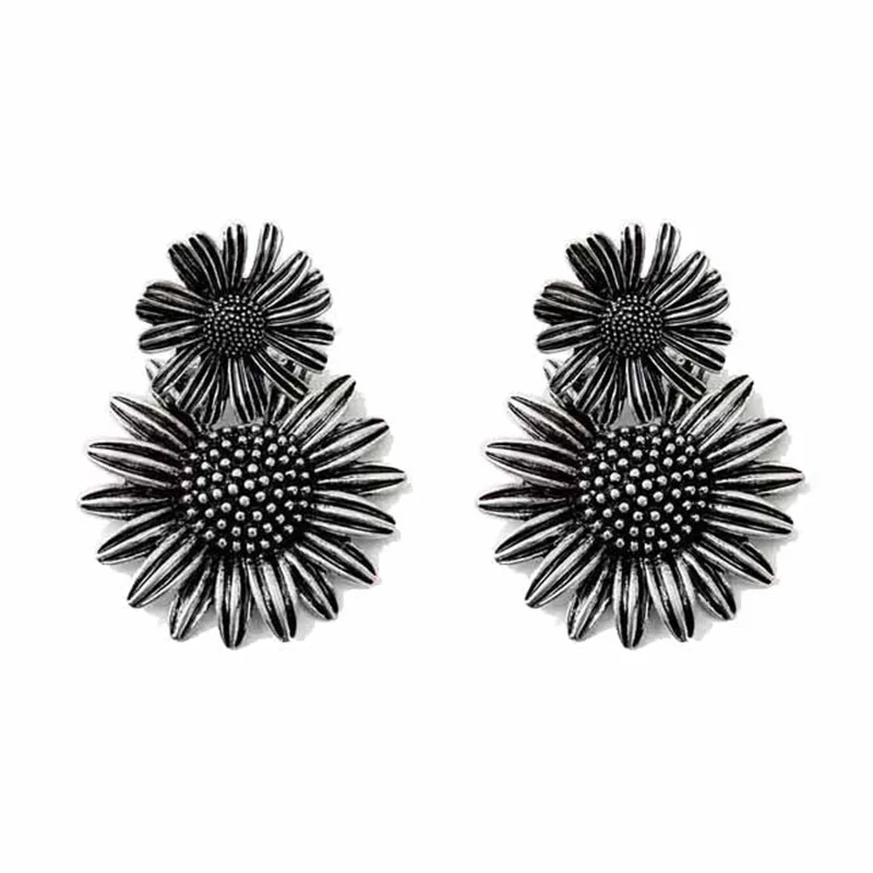 

ZAA Vintage Floral Double Layer Alloy Earrings for Women Silver Dangle Earrings Party Wedding Festival Gifts