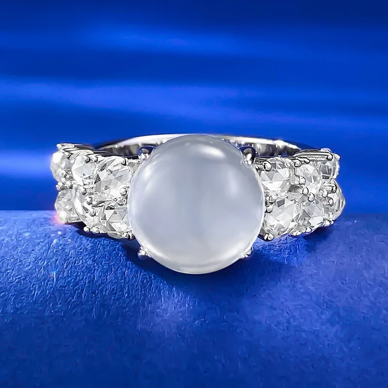 Shuimo Jade Ring Female 925 Silver Egg Face High Ice Glass Seed Jade Stone Dove Egg Pai Diamond Zircon New Chinese Style