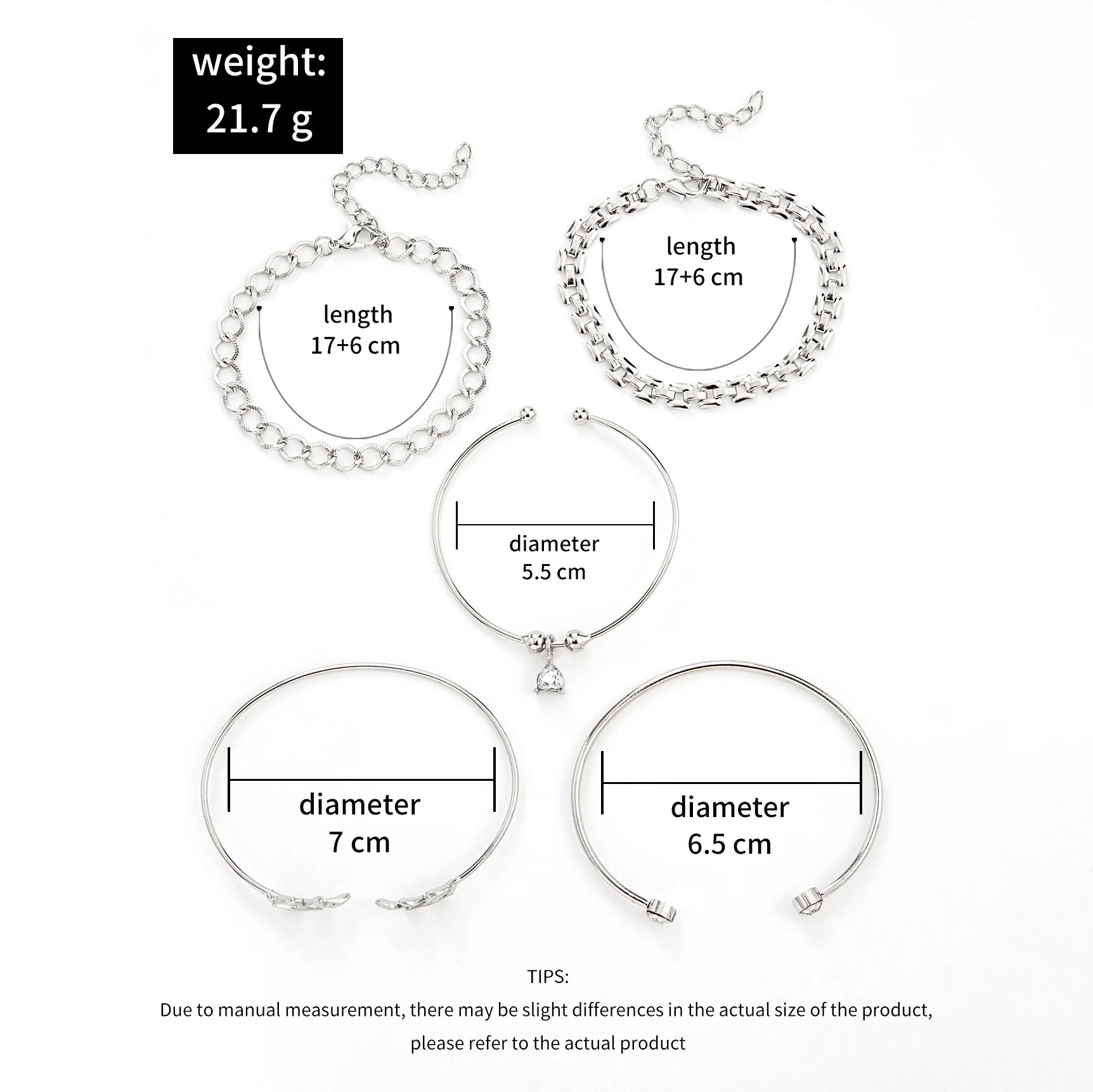Bohemian Silver Color Geometric Link Chain Bracelet Set For Women Crystal Leaf Open Cuff Bangle Female Boho Jewelry Accessory image 2