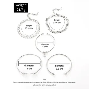 Bohemian Silver Geometric Silver Brack Bracelet Chain Set for Women, Open Cuff Bangle, Crystal Sheet, Women's Jewelry Accessory 8 Main Sales Silver Bracelet - №7