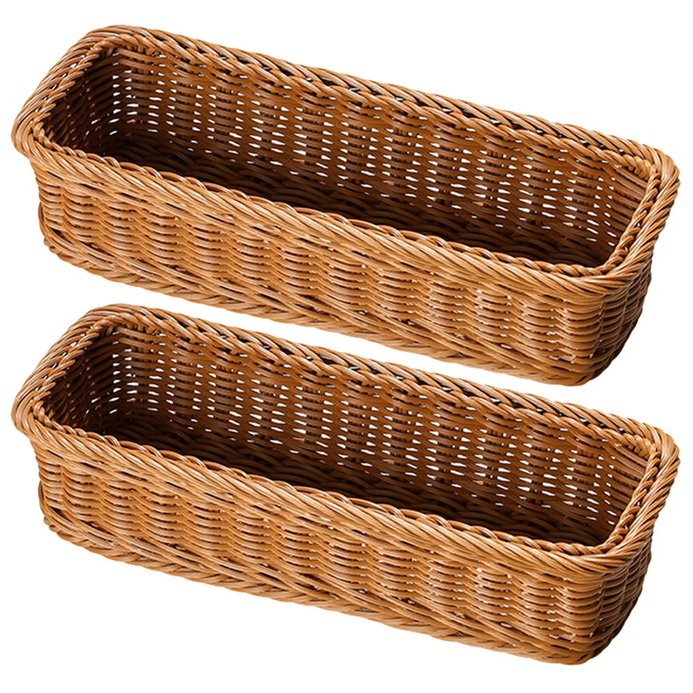 

2pcs Woven Cutlery Basket Rectangular Brown 30x11x7cm Storage ganizer for Kitchen Desk Home Decorative Spice Jar Holder Bath