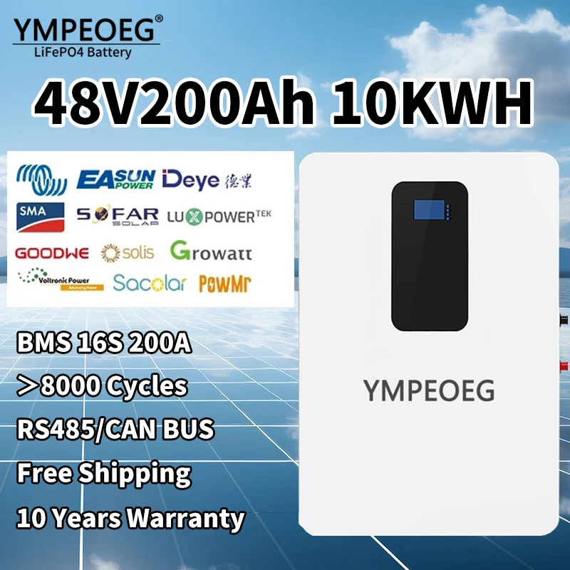 100% Full Capacity 48V50Ah/100Ah/200Ah Brand New Grade A LiFePO4 Battery Pack 10KWh Built-in BMS Solar Power Energy Storage