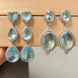 Bilincolor Trendy Cubic Zircon Light Blue Earring for Women