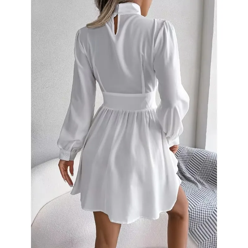 Neue Frauen Elegante Wrap Kleid Frühling Sommer Einfarbig Aushöhlen Langarm EINE Linie Kleid frauen Kleidung