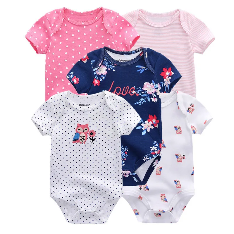 Kiddiezoom 5 Pcs/Lot Four Seasons Fashion Cartoon Short Sleeve Baby Boy Girl Bodysuits Soft 100%Cotton Newborn Onesies Clothes