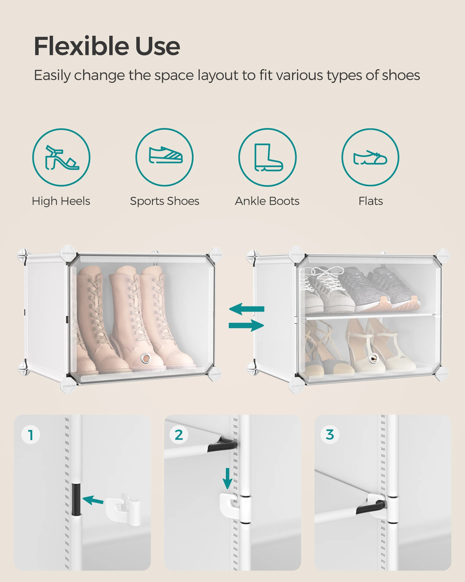 SONGMICS Shoe Rack, 12 Cubes Shoe Organizer with Doors, 48 Pair Plastic Shoe Storage Cabinet, for Bedroom, Entryway, Steel Frame