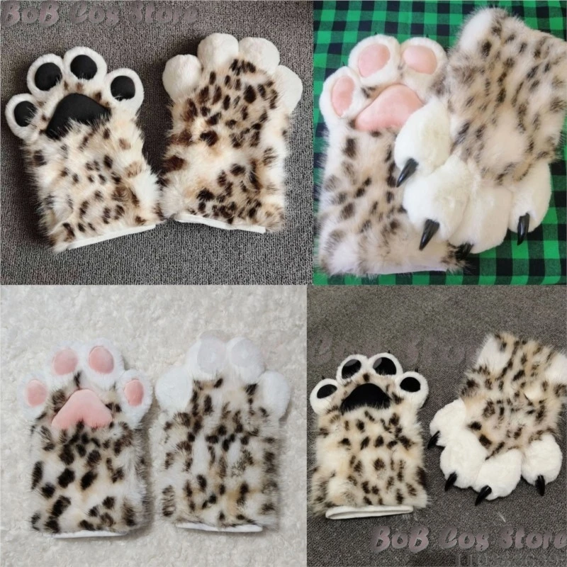 Furry Kigurumi Cosplay Leopard Print Gloves Cos Animal Leopard Paw Women Girl Costume Holloween Birthday Cute Gifts Customized