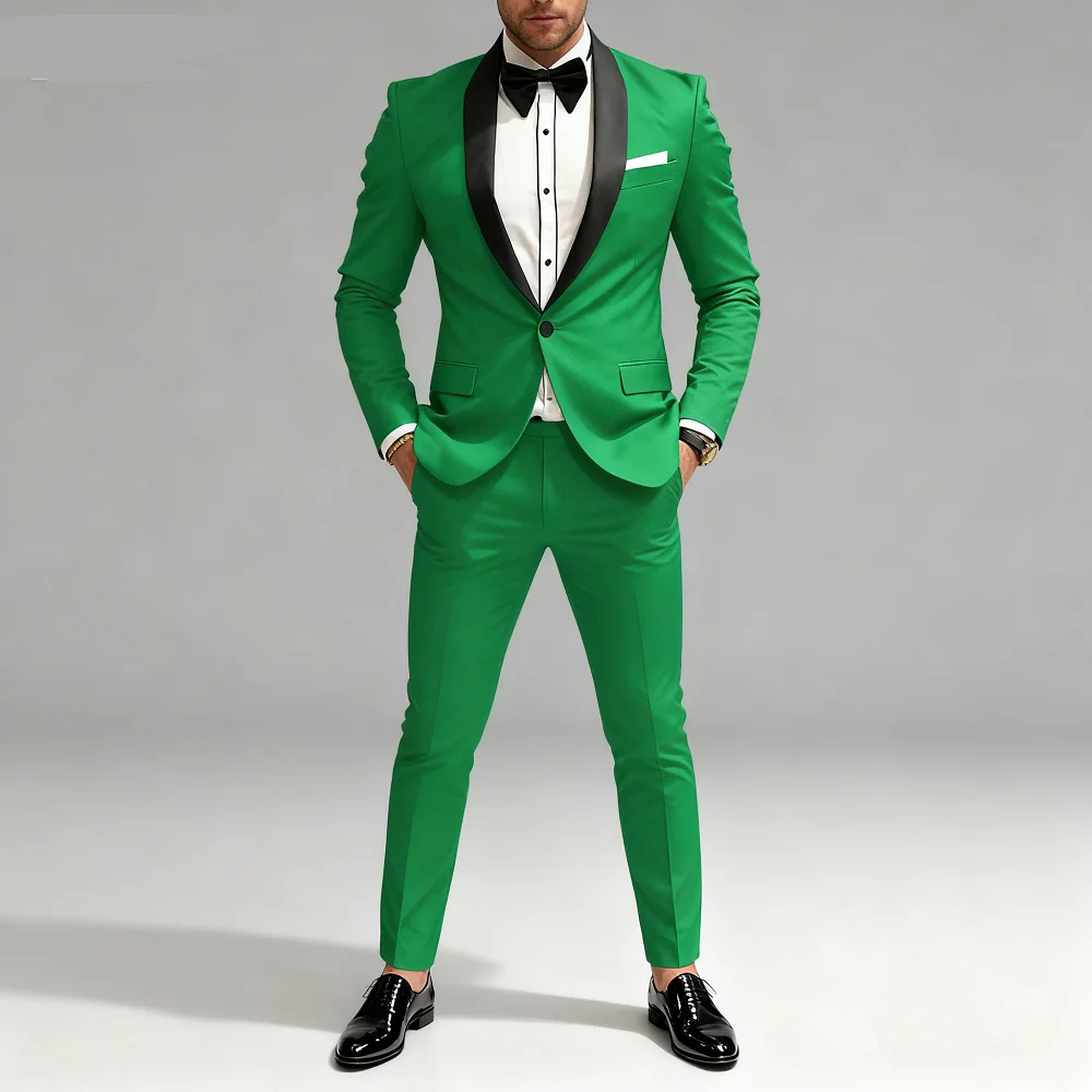 

2 Pieces Men's Double-Breasted Formal Business Suit Sharp-Collar Jacket And Trousers Set for Party