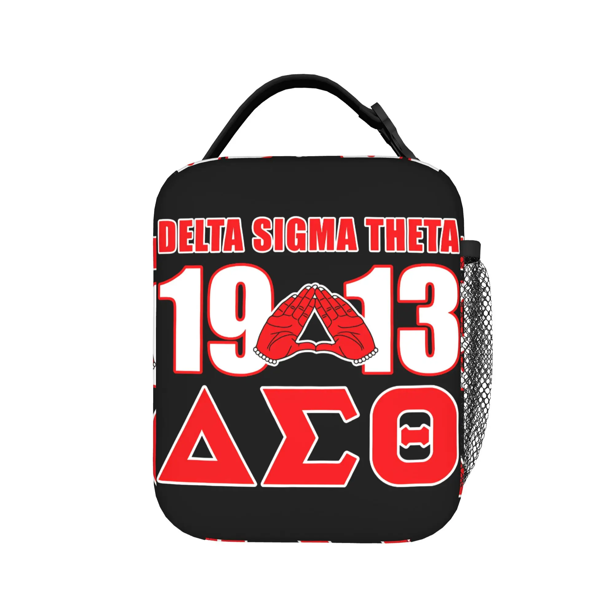 Bolsa de almuerzo de la hermandad Delta Sigma Theta con colores rojo y blanco llamativos, bolsa de almuerzo informal para pícnic al aire libre, bolsa con cremallera para comida