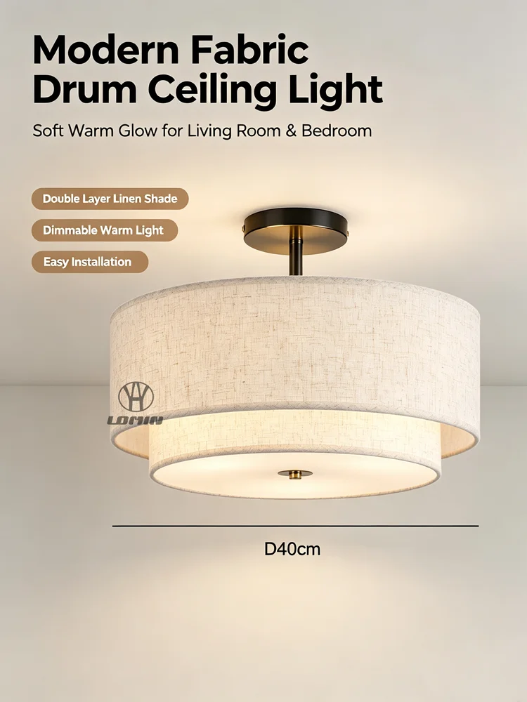 Lomin Hot-selling Fabric Ceiling Light For Export, Living Room And Bedroom, Parchment Ceiling Lamp, Hallway Home Lighting