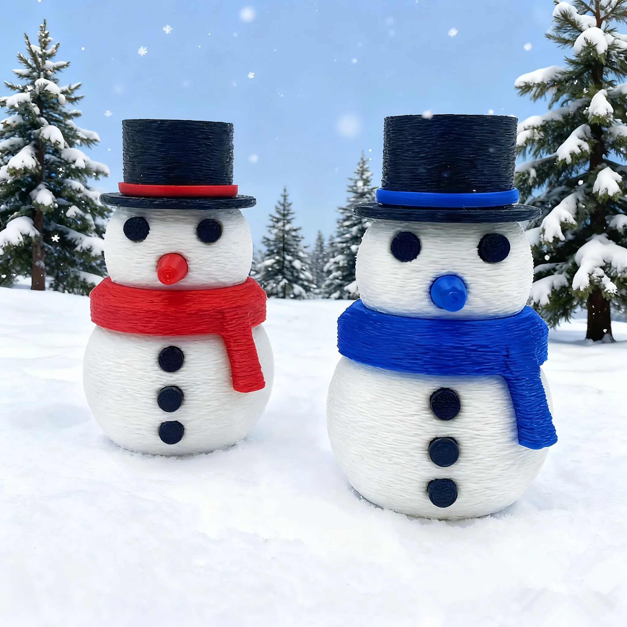 3D printed 3D magic hat snowman, classic color scheme with festive atmosphere, New Year decoration, Christmas home decoration