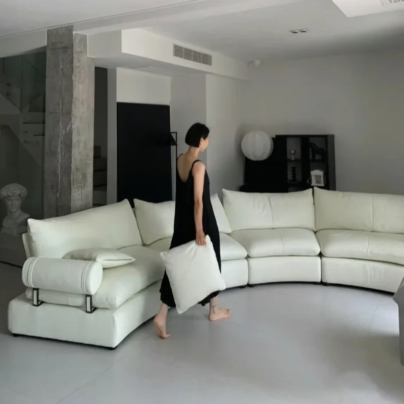 Light luxury designer curved condensed milk white cream wind large apartment special-shaped living room arc sofa