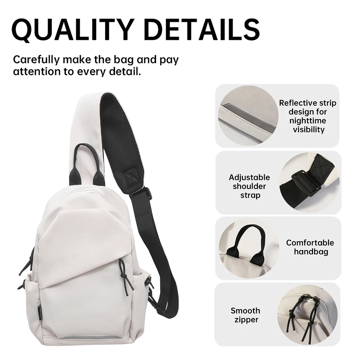 Neue Outdoor-Umhängetasche mit großem Fassungsvermögen, stilvolle und schlichte Damen-Brusttasche, trendige und vielseitige Schultertasche für Studenten, unisex und grenzübergreifend. – Detail 3