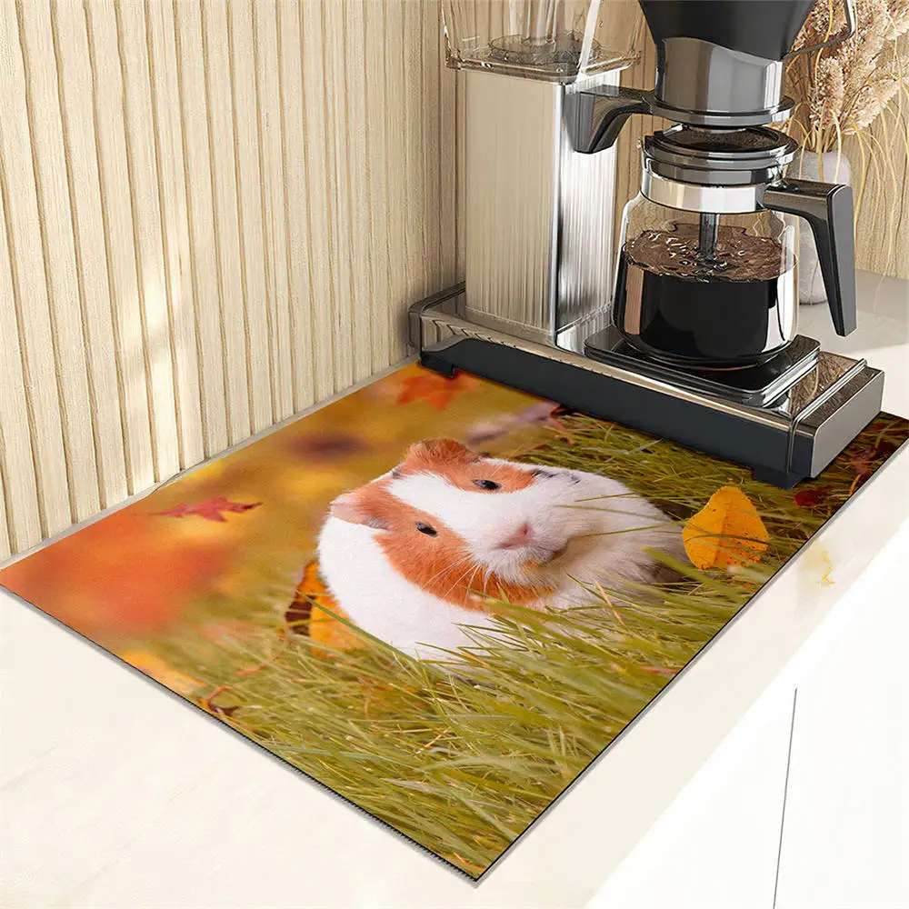 Guinea Pig Print Coffee Machine Drain Mat Cottage Kitchen Countertop Absorbent Mat Dry Non-slip Bar Table Washable Drain Pad