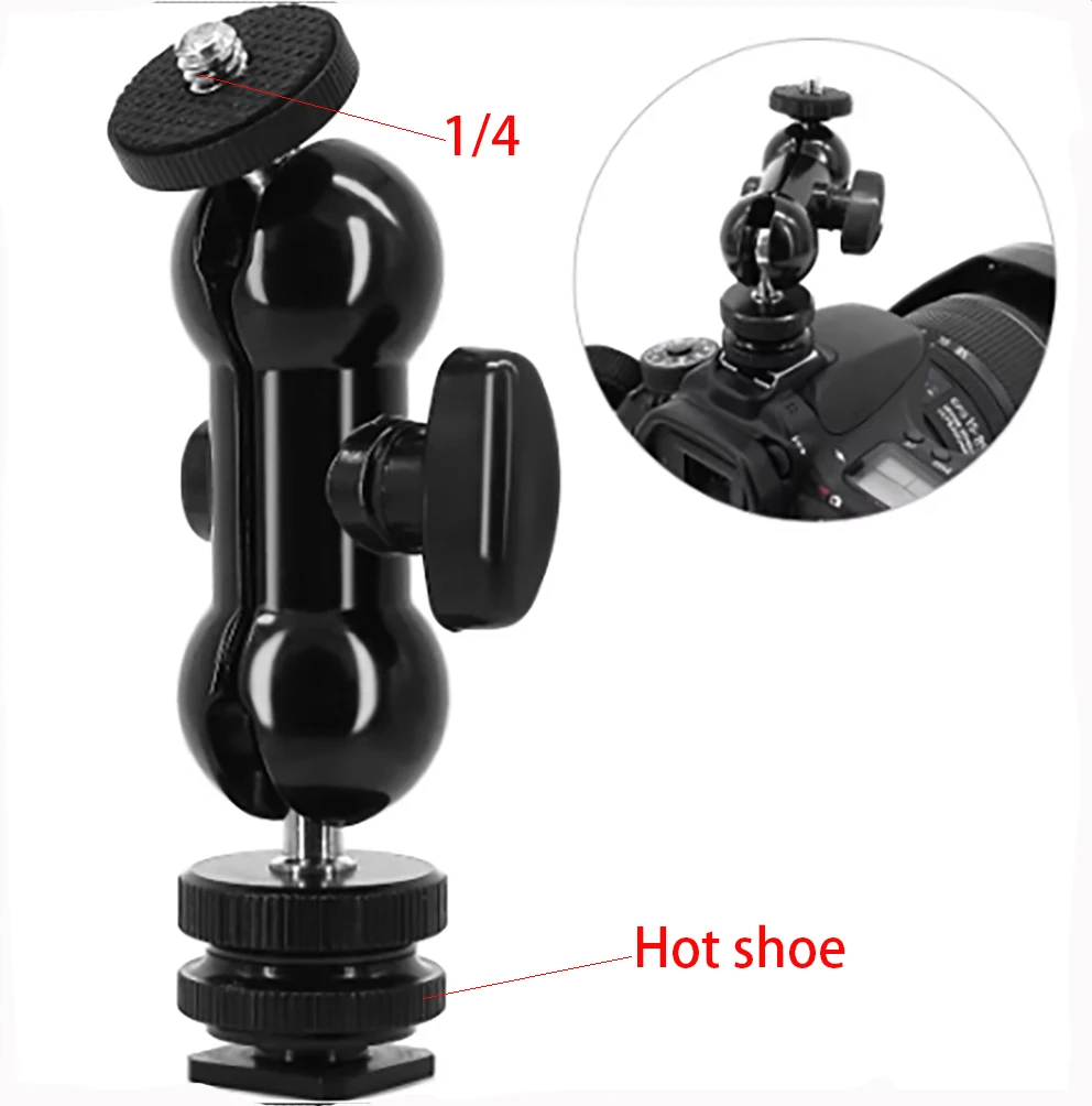 Cool Ball Head Shoe Mount 1/4 Hot Shoe Mount Double Ballhead 1/4