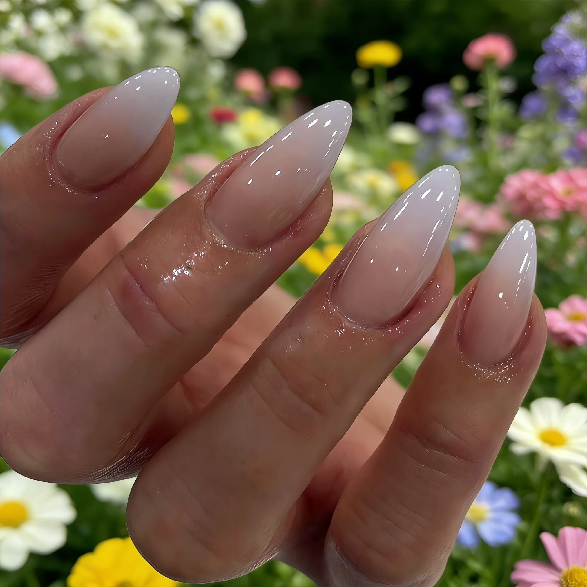 

24pcs Pink-white Gradient Fake Nails Nude Cat Eye Press on Nail Almond Full Coverage Nail Tips for Women&Girl False Nail Art