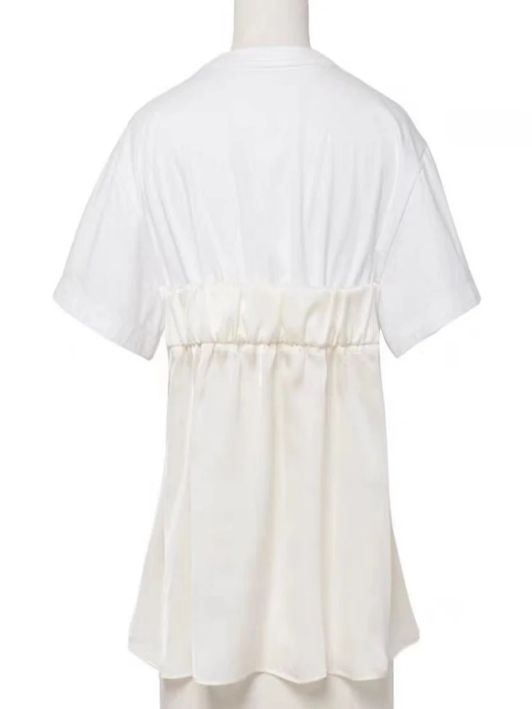 Casual Loose ort Sve T-irt Women's Patchwork Design Cotton Blend Summer Top FOG SACAI SS24 Commute Sle round Ne