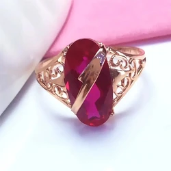 585 purple gold plated 14k rose gold ruby large oval exquisite exaggerated luxury jewelry adjustable wedding rings for couples