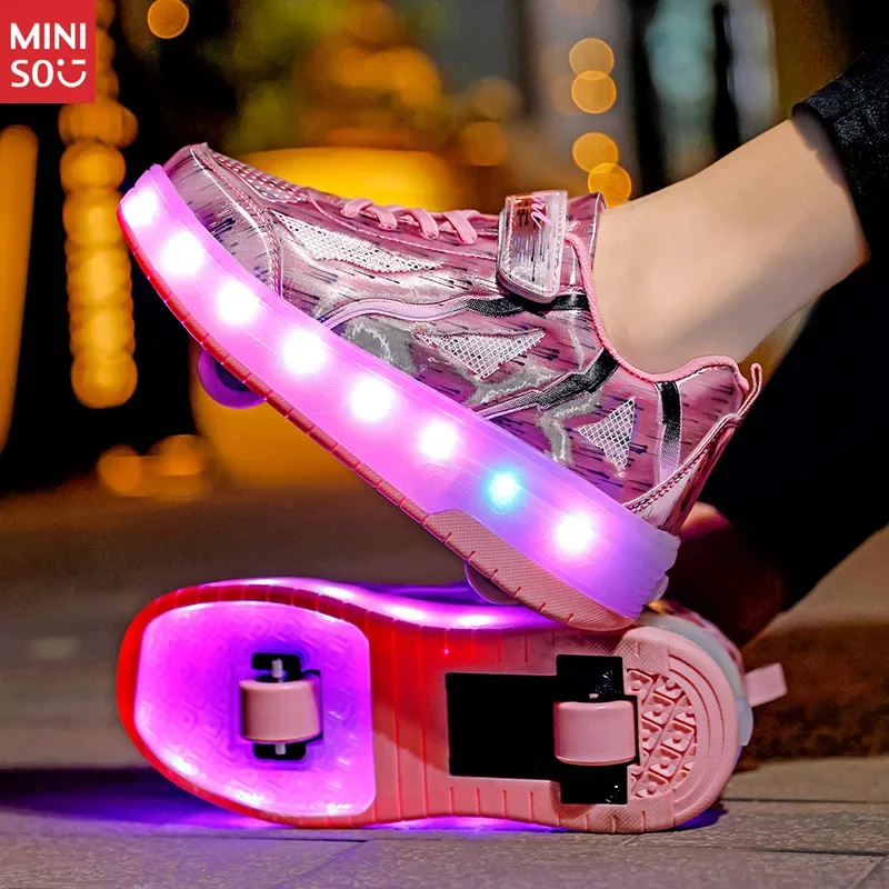 

Роликовые коньки Miniso Heelys, перезаряжаемые 4-колесные, студенческие скрытые коньки, автоматическая модель, прогулочная обувь для взрослых
