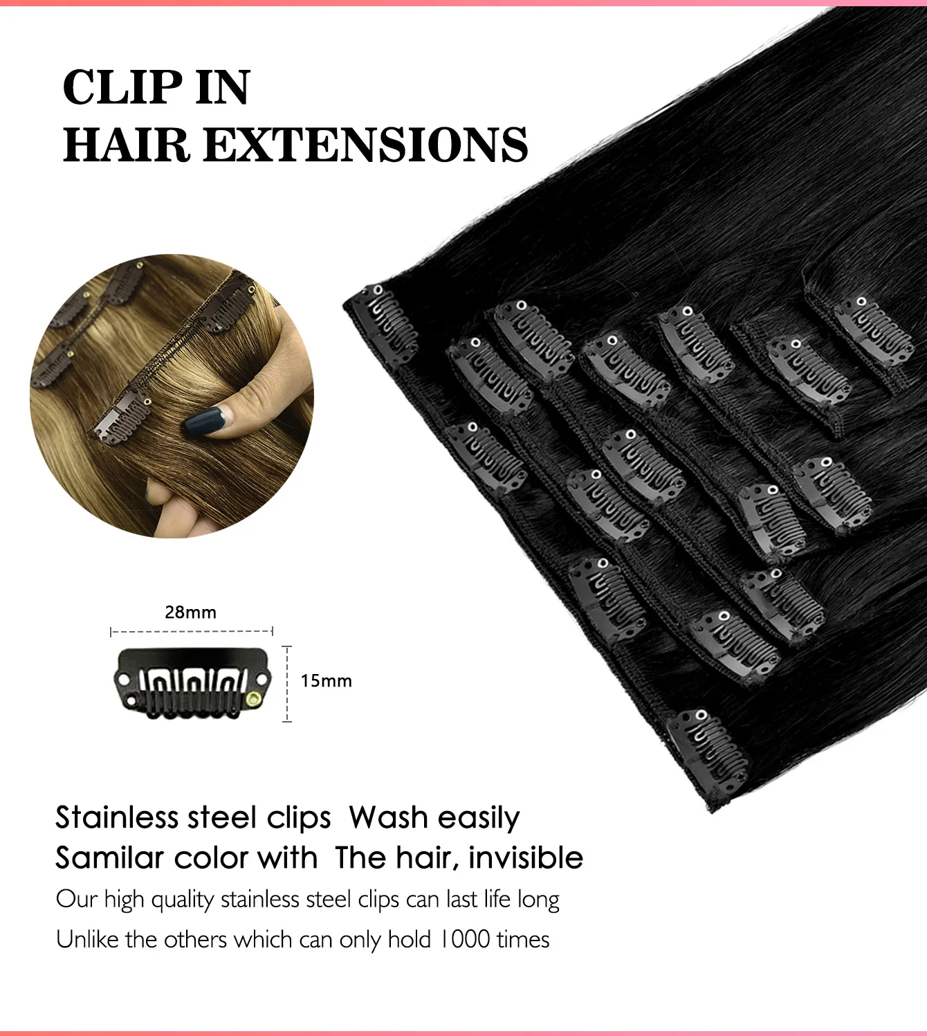 80G クリップインヘアエクステンション人毛バレイヤージュナチュラル人毛エクステンション人毛クリップエクステンション女性用