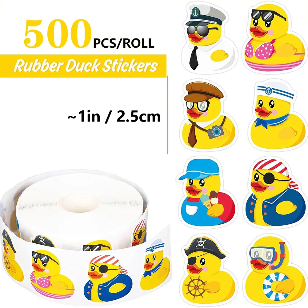 

500Pcs Label Stickers Kids Cute Sticker Roll Yellow Duck Holographic Stickers Attendance Reward Labels Envelope Sealing Decals