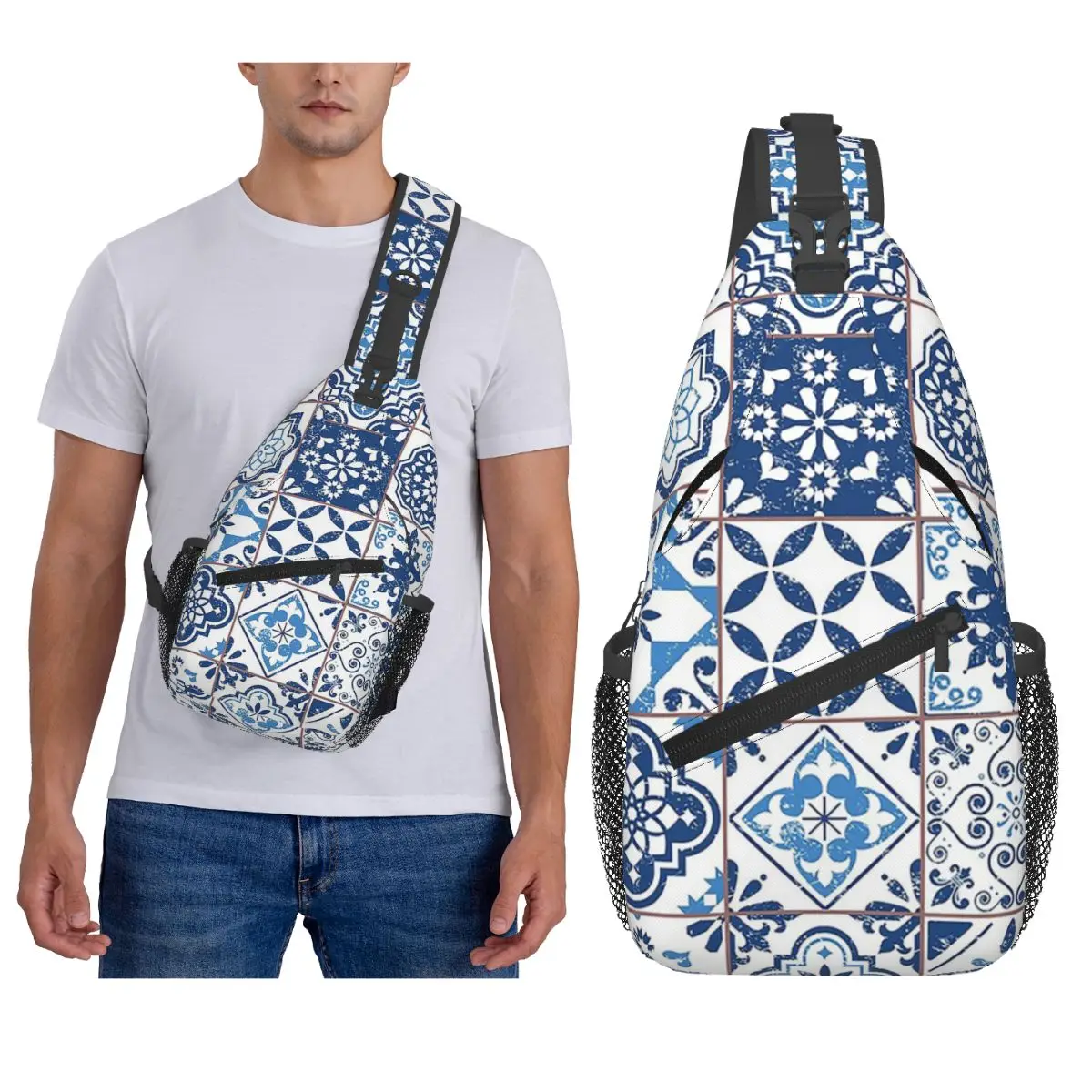 

Португальская нагрудная сумка Azulejos, мужской рюкзак через плечо, нагрудная сумка, дорожный походный рюкзак, сумка на плечо