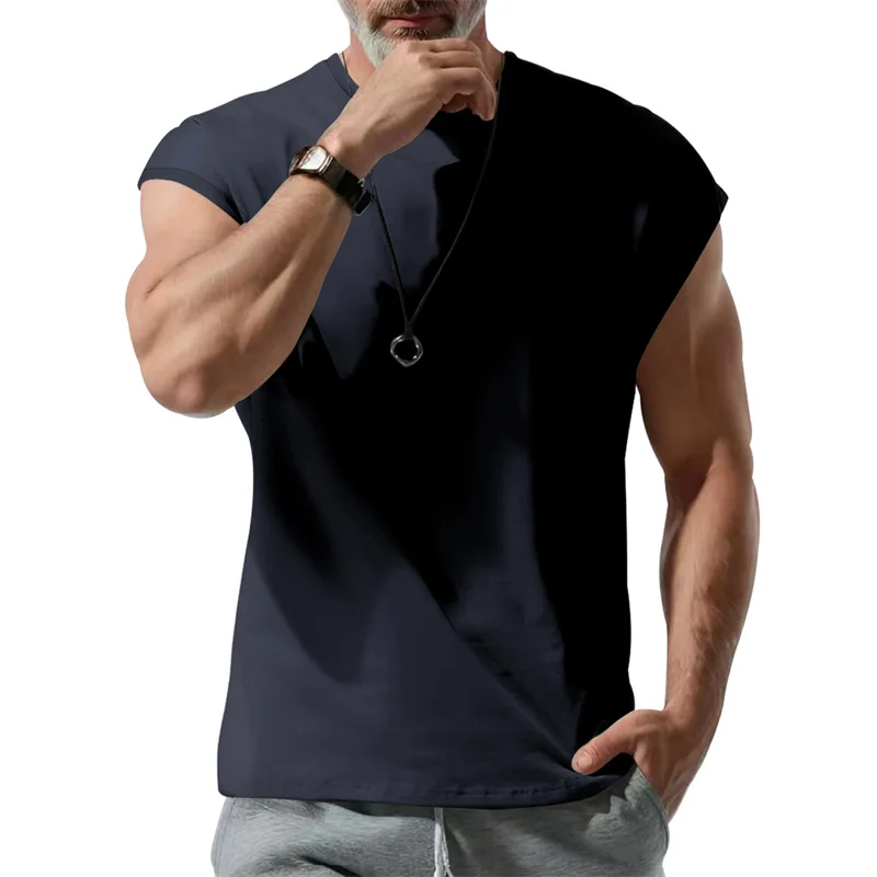 2026 Sommer Neuer Stil Herren Einfarbiges Rundhals-Freizeit-Sport-Fitness-Oberteil Herren Mode Locker Atmungsaktiv Ärmelloses Tanktop